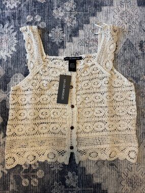 LIV Los Angeles Cream Crochet Button-Front Tank